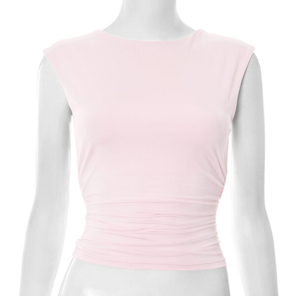 European And American Solid Color Off-neck Backless Slim Fit T-shirt Top - Image 2