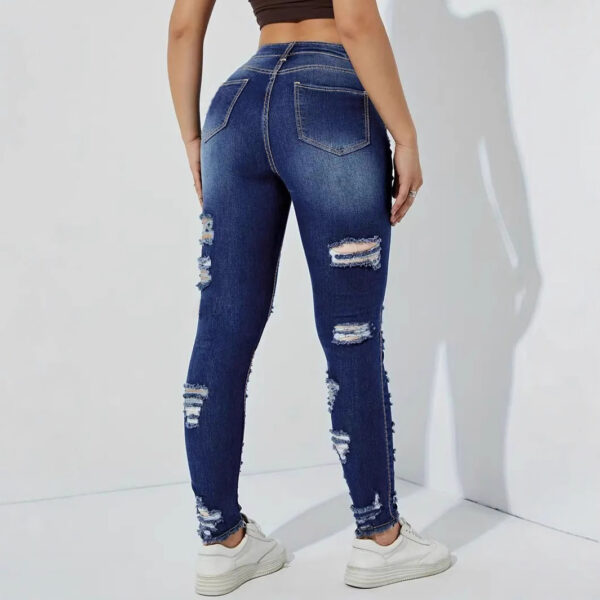 Women's Ripped Frayed Stretch Denim Skinny Pants - Image 3