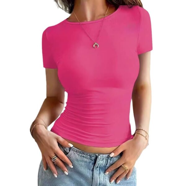 Short Slim-fit Round Neck Short-sleeved T-shirt - Image 2