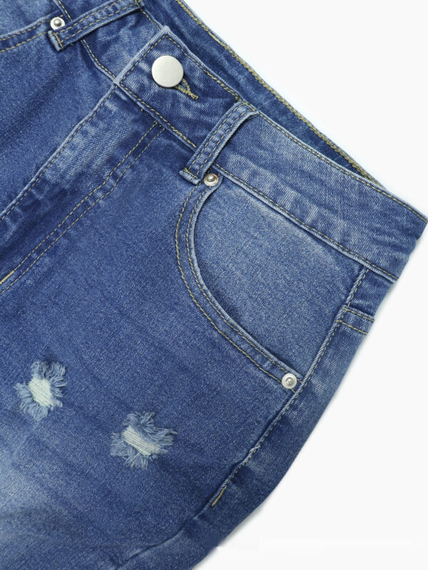 Dark Blue Tight High Waist Ripped Jeans Women's Tight - Image 3