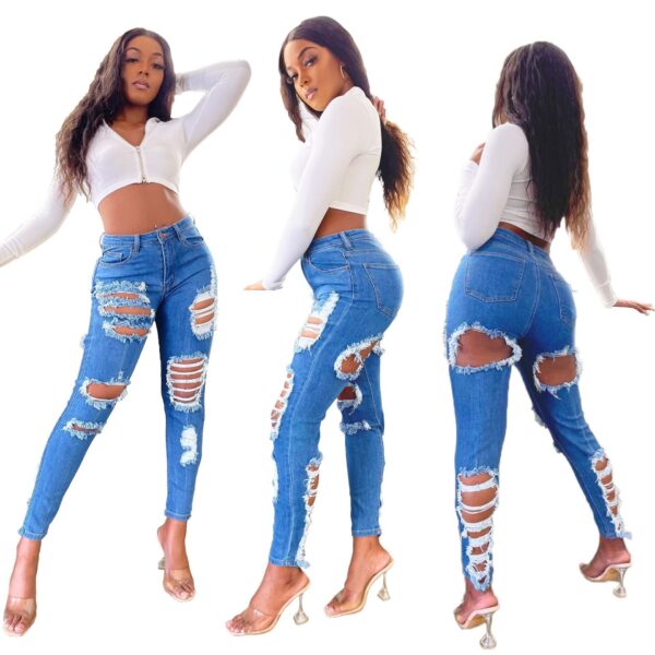 Jeans Womens High Waist Denim Pants Fashion Button - Image 5