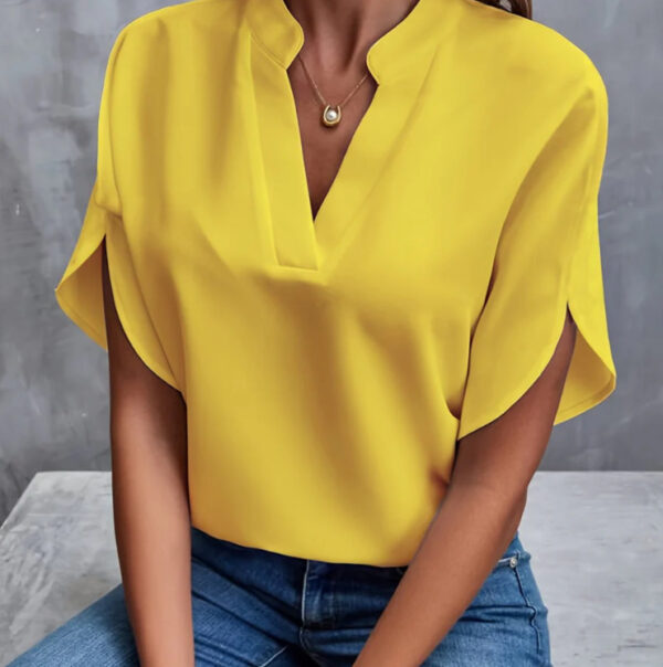 Summer Short-sleeved Chiffon Shirt New V-neck Shirt Women's Casual Versatile Clothing - Image 4