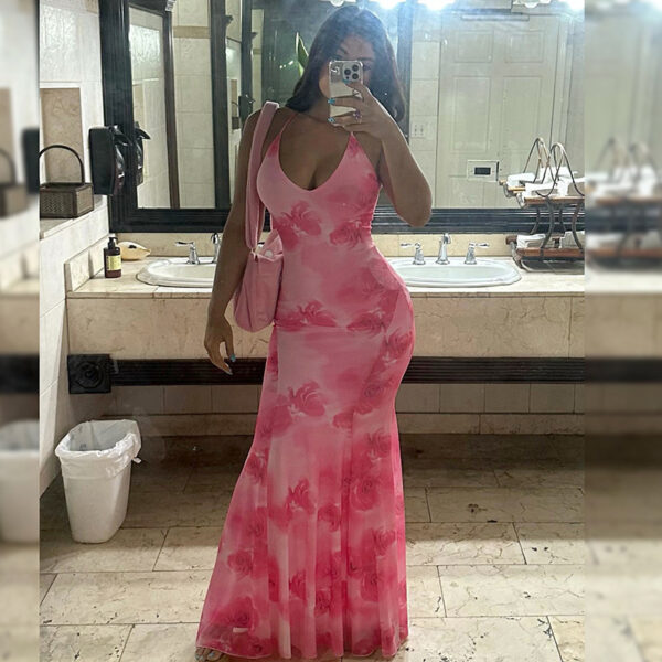 Casual Printed Backless Sling Slim Fishtail Length Dress - Image 2