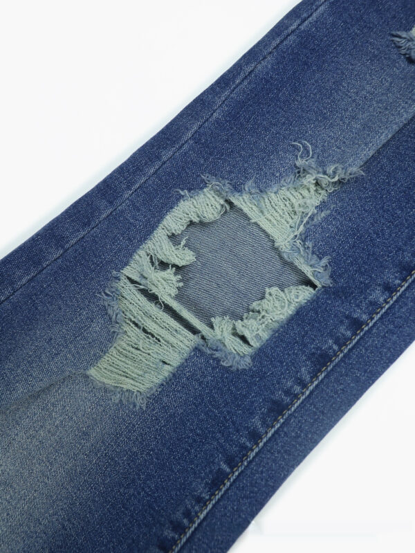 Dark Blue Tight High Waist Ripped Jeans Women's Tight - Image 5