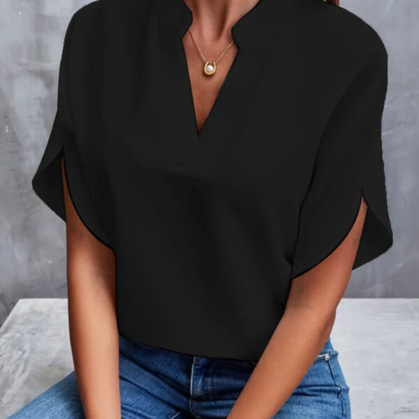 Summer Short-sleeved Chiffon Shirt New V-neck Shirt Women's Casual Versatile Clothing - Image 2