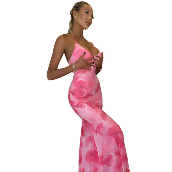 Casual Printed Backless Sling Slim Fishtail Length Dress - Image 3