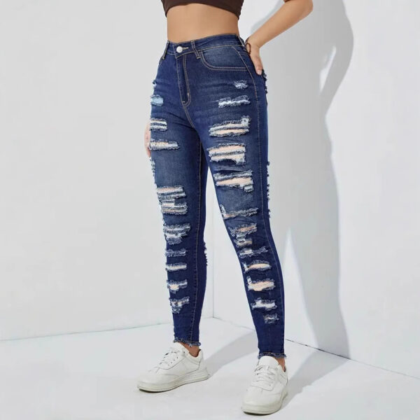 Women's Ripped Frayed Stretch Denim Skinny Pants - Image 4