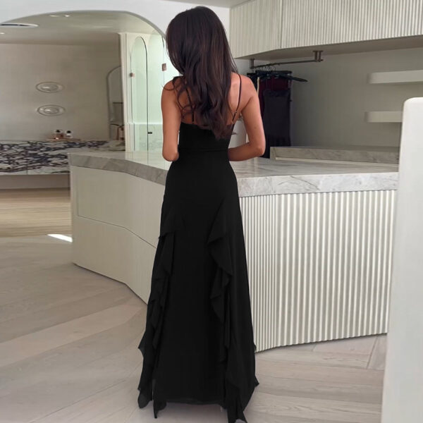 Strap Temperament V-neck Holiday Split Ruffled Dress - Image 2