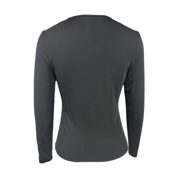 Ladies' Fashionable Solid Color Premium Cross V-neck Sexy Elegant Long Sleeved T-shirt Top - Image 5