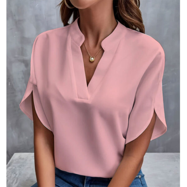 Summer Short-sleeved Chiffon Shirt New V-neck Shirt Women's Casual Versatile Clothing - Image 8