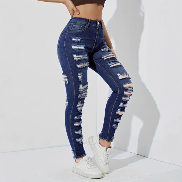 Women's Ripped Frayed Stretch Denim Skinny Pants - Image 2